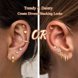 Drperfect 1Pair Flat Back Earrings for Women Surgical Steel Earrings for Sensitive Ears Hoop Stud Cartilage Tragus Piercings