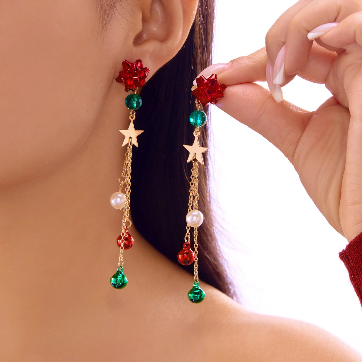 Christmas pearl flower star bell dangle earrings for women, HSF Marketplace jewelry