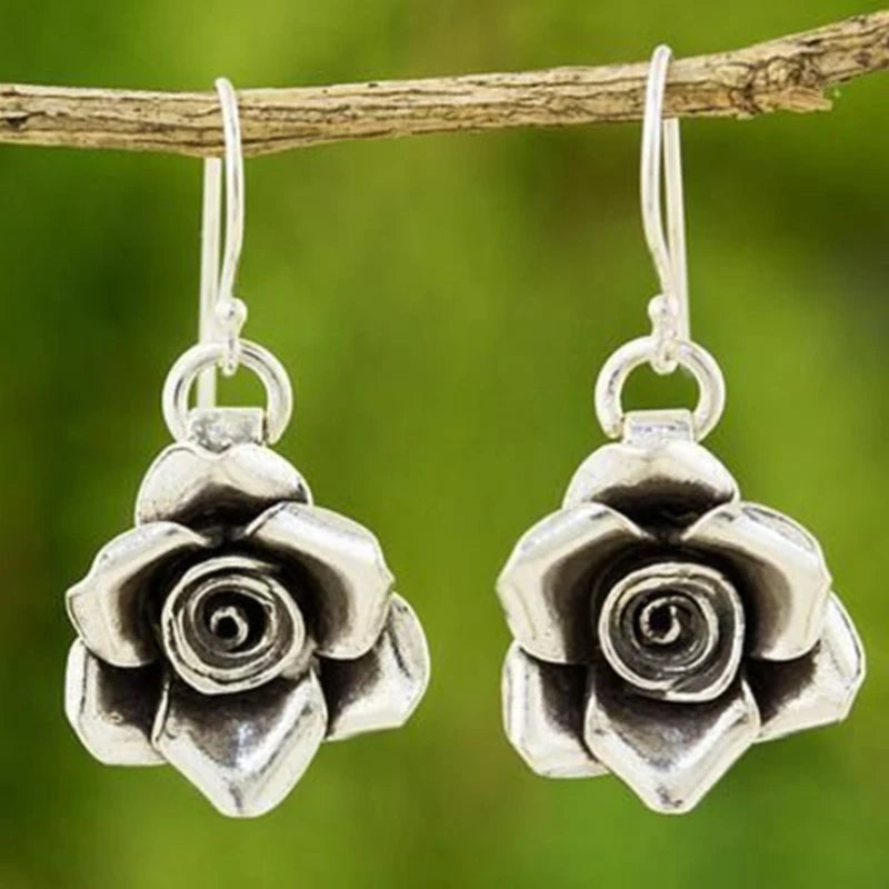 Boho silver flower drop earrings for wedding and party wear by HSF Marketplace