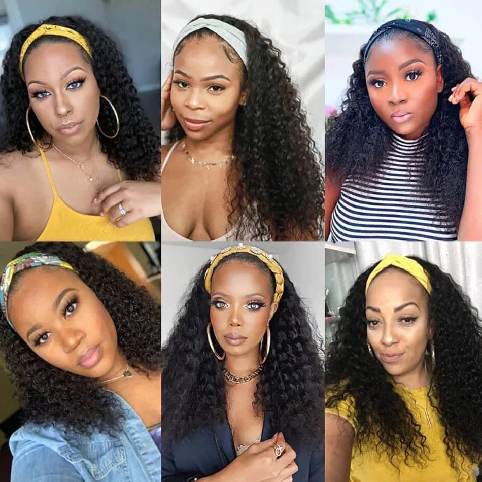 Shireen kinky curly glueless headband wig, Remy virgin human hair afro deep curly style, 250% density