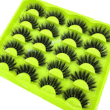 Set of 10 pairs of HSF Marketplace 3D faux mink false eyelashes with wispy, fluffy, long cat eye style for dramatic volume and flair.