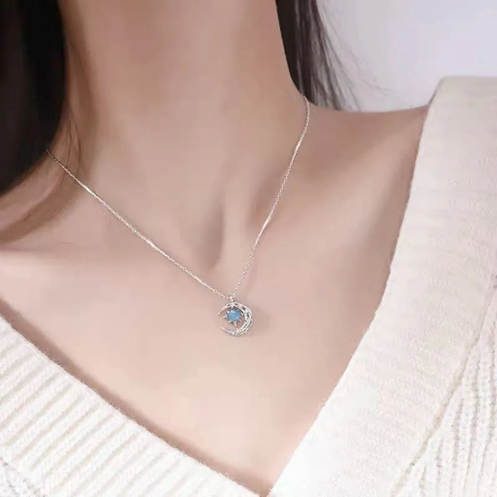 LATS Star Moon Pendant Necklace for Women by HSF Marketplace featuring a simple star and moon charm on a delicate chain.