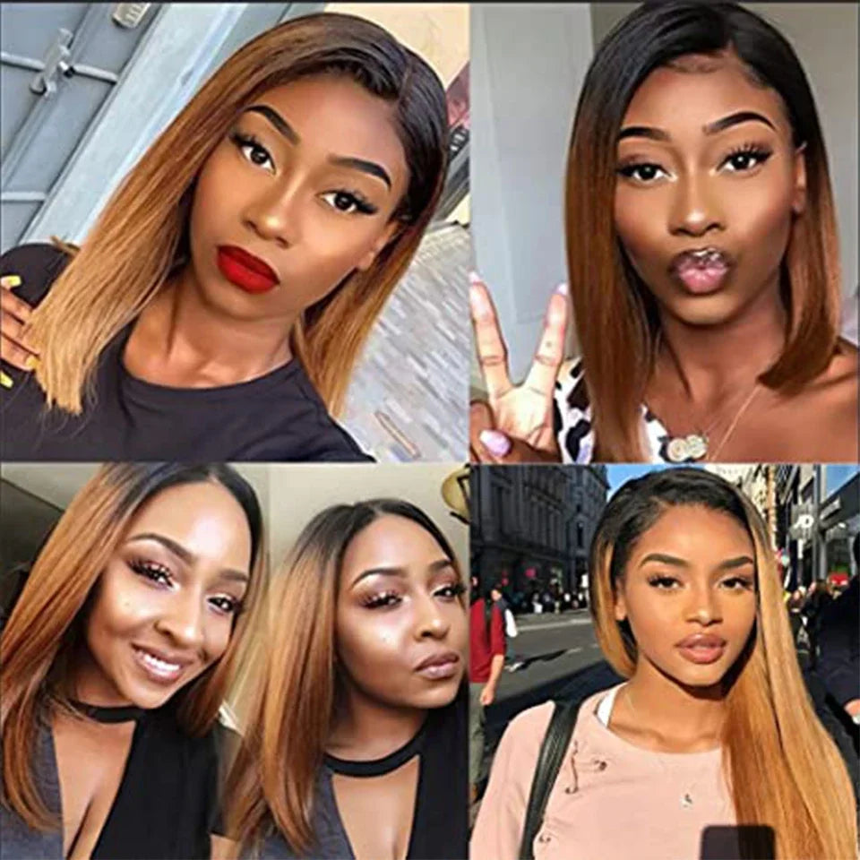 Rebecca 16-inch ombre brown lace human hair wig by HSF Marketplace for a natural style