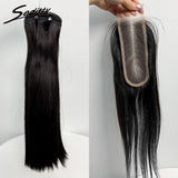 6-10 inches Hair Double Drawn Straight Hair Bundles Hair Extensions with 2X6 transparent Lace Closure 100% Human Hair Bundles