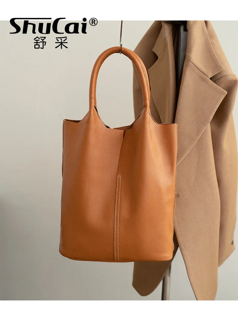 Genuine cowhide leather tote bag for women by HSF Marketplace, luxury commuter handbag with spacious interior