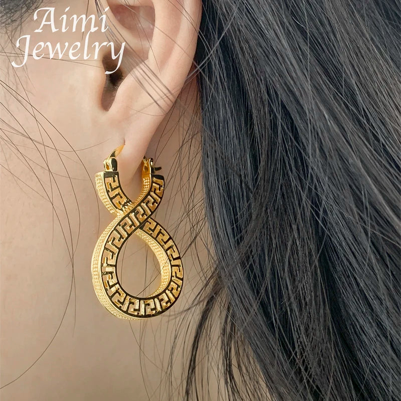 Original vintage Dubai gold plated hoop earrings, hollow copper drop earrings for women with African jewelry styling