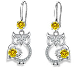 Cute silver owl drop earrings for women with colorful zircon accents by HSF Marketplace