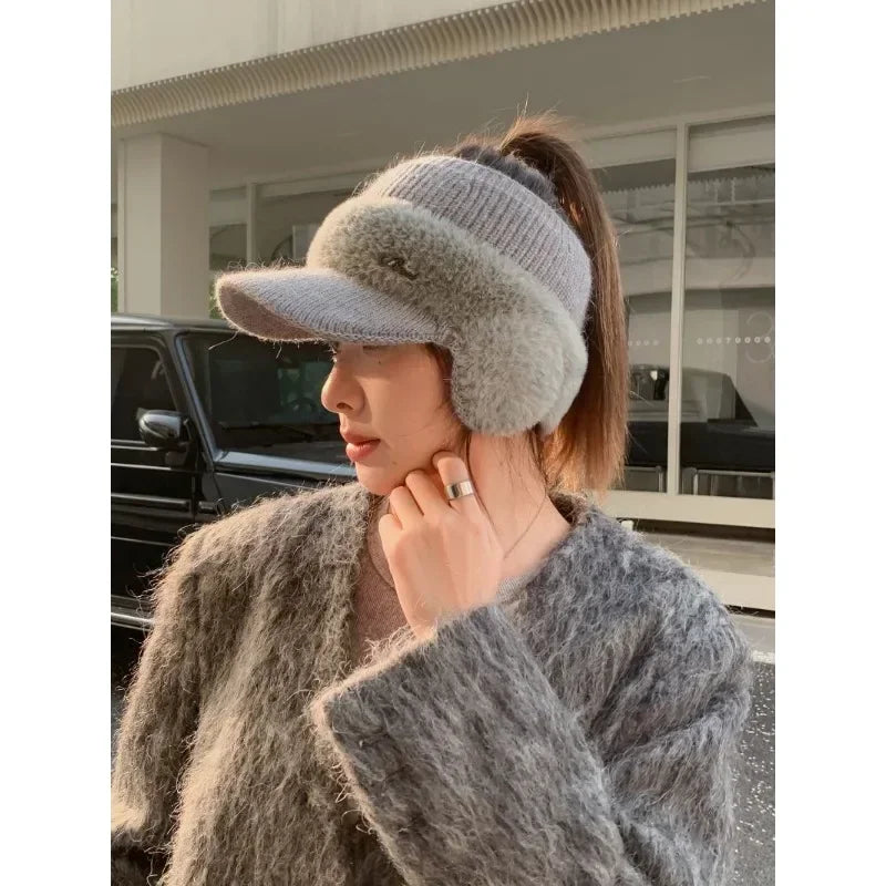 Winter Hats for Women - Warm Earflaps Knitted Baseball Caps