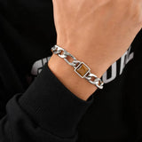 Somen Square Tiger Eye Stone Chain Bracelet For Men Stainless Steel Adjustable Chain Wristband Fashion Charm Jewelry Party Gifts