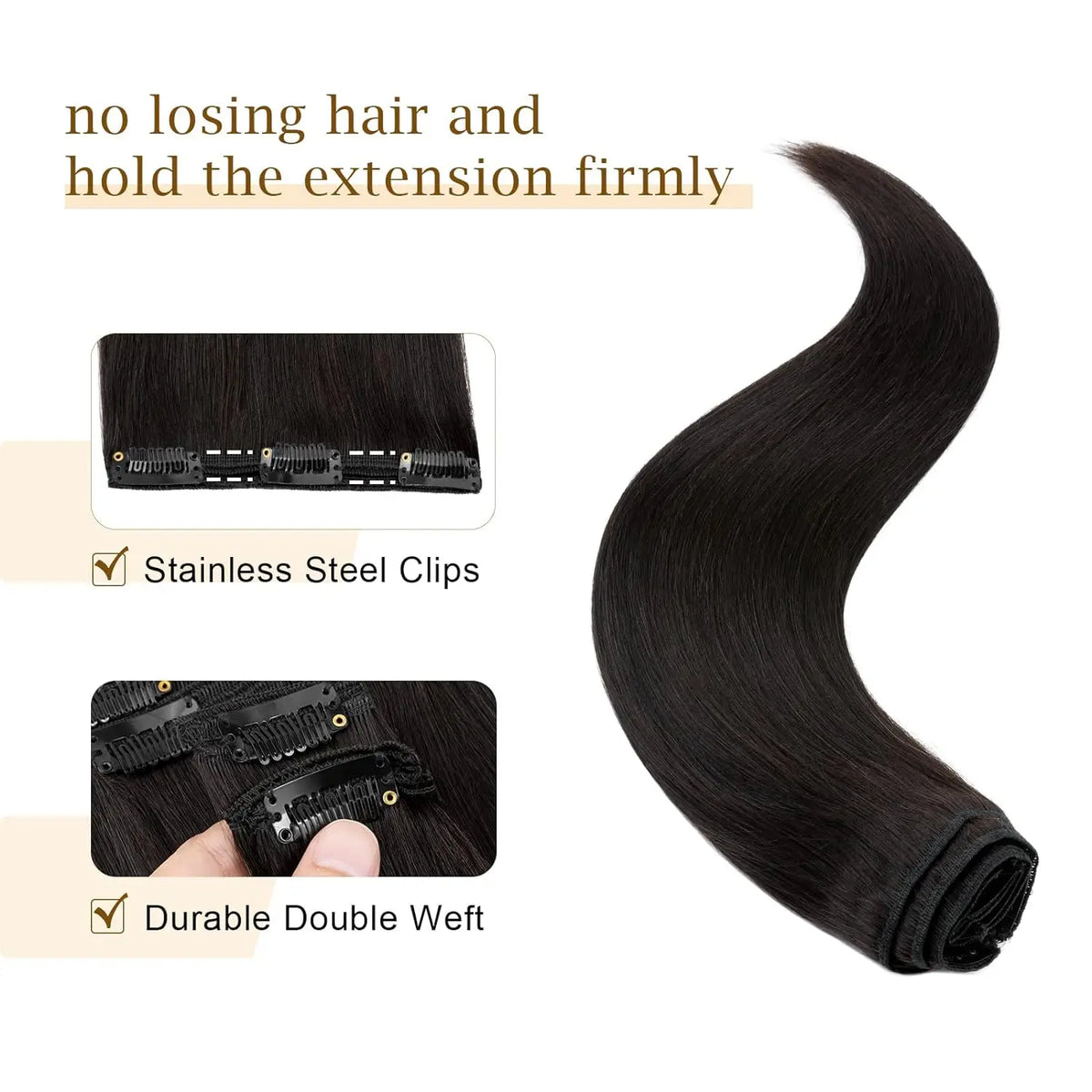 120g 8-piece straight clip-in Brazilian Remy human hair extensions in natural black
