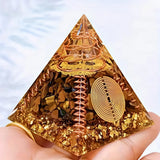 1pc Crystal Pyramid with Tiger Eye Stone Shavings and Circular Patterns, Pyramid Stone Used for Home Desktop Decoration