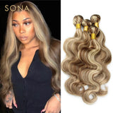 Piano Color P4/613 Highlighted Hair Bundles With Closure Remy Body Wave Ombre Ash Blonde Human Hair Weave With Highlights