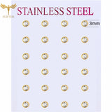 12 pairs of white crystal stud earrings, 2–7mm round and square zircon designs with golden stainless steel posts