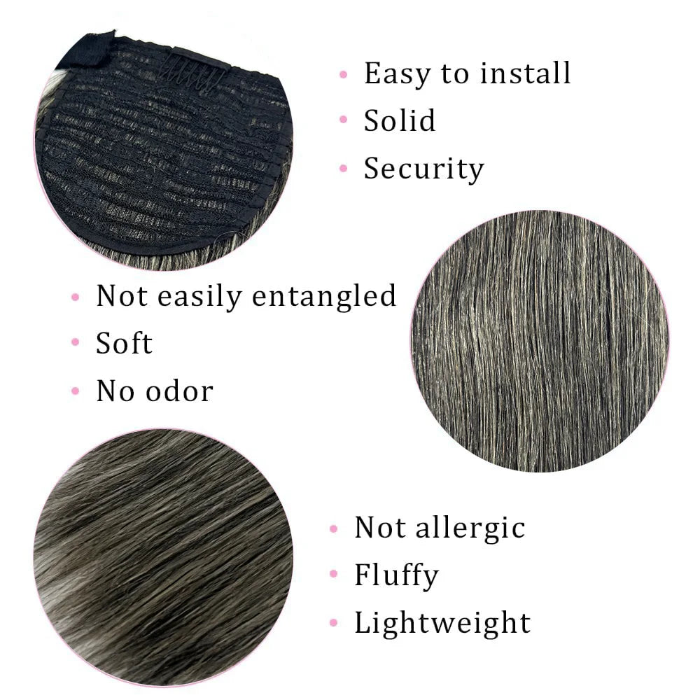 Straight Grandma Gray Ponytail Extension Hairpieces 100% Human Hair for Women Daily Wear  Natural Pony Tail Wrap Around Clip in