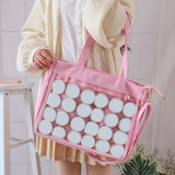 Black Big Ita Bag with clear insert, double straps, Japanese kawaii style, transparent shoulder purse for women, HSF Marketplace.