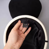 Women's wool felt beret hat with vintage hard concave top, pillbox fascinator style for weddings and parties