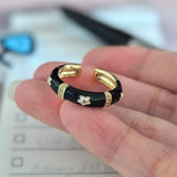925 Sterling Silver Open Finger Ring Golden Enamel Donut Dazzling Geometric Punk For Women Jewelry Gift Dropship Wholesale