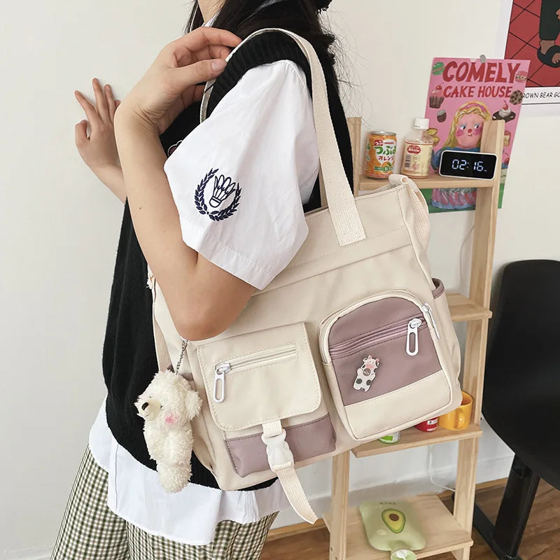 Waterproof canvas women's handbag by HSF Marketplace, shoulder tote with nylon and oxford details, crossbody style for girls and ladies.