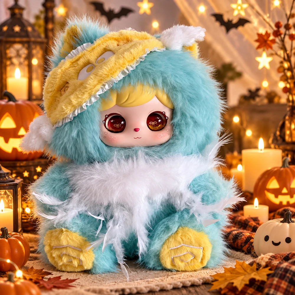 Large Halloween gothic bunny plush doll collectible blind box, soft fluffy kawaii character in mystery packaging