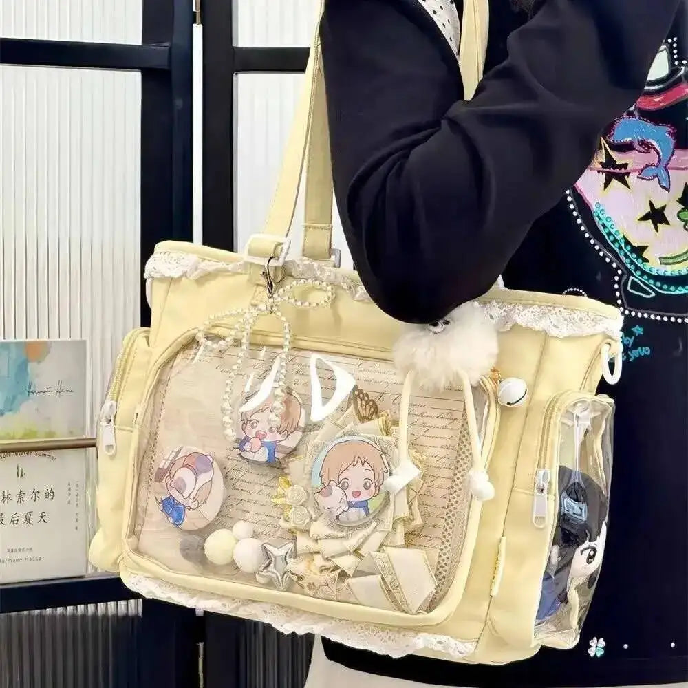 Large capacity Japanese Ita Bag by HSF Marketplace featuring a transparent design, casual crossbody style, perfect for DIY display.