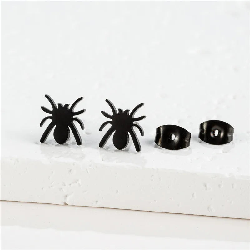 HSF Marketplace small animal T-bar stud earrings featuring dove, leaf, dragonfly, and spider designs
