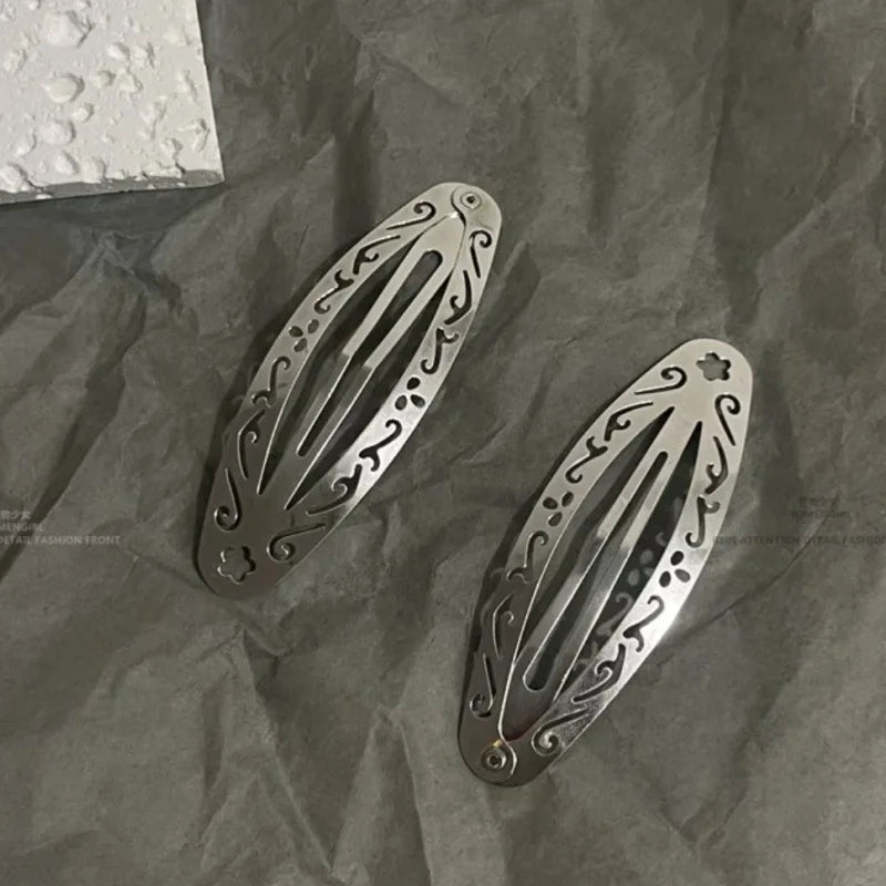 Geometric silver oval hair clips for stylish Y2K looks by HSF Marketplace
