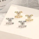 14K gold-plated zircon C-shaped stud earrings, simple fashion jewelry by HSF Marketplace
