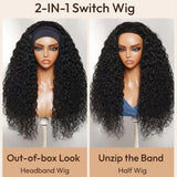 UNice 2-in-1 water wave headband wig and half wig, 100% human hair with switch