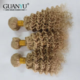 Honey blonde deep wave human hair bundles with lace closure, 100% Remy human hair, from HSF Marketplace, includes three bundles and closure.