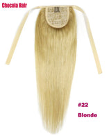 Chocola 16–18 inch Brazilian Remy hair ribbon ponytail clip-in, 60g straight human hair extension