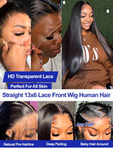 Luxurious Silky Long Straight Glueless Full Lace Front Human Hair Wigs For Women Brazilian Raw Virgin 13x4 13x6 Transparent Lace Frontal Wig 40 42 Inch 300 Density Ultra Smooth Straight Pre Plucked Hairline With Natural Baby