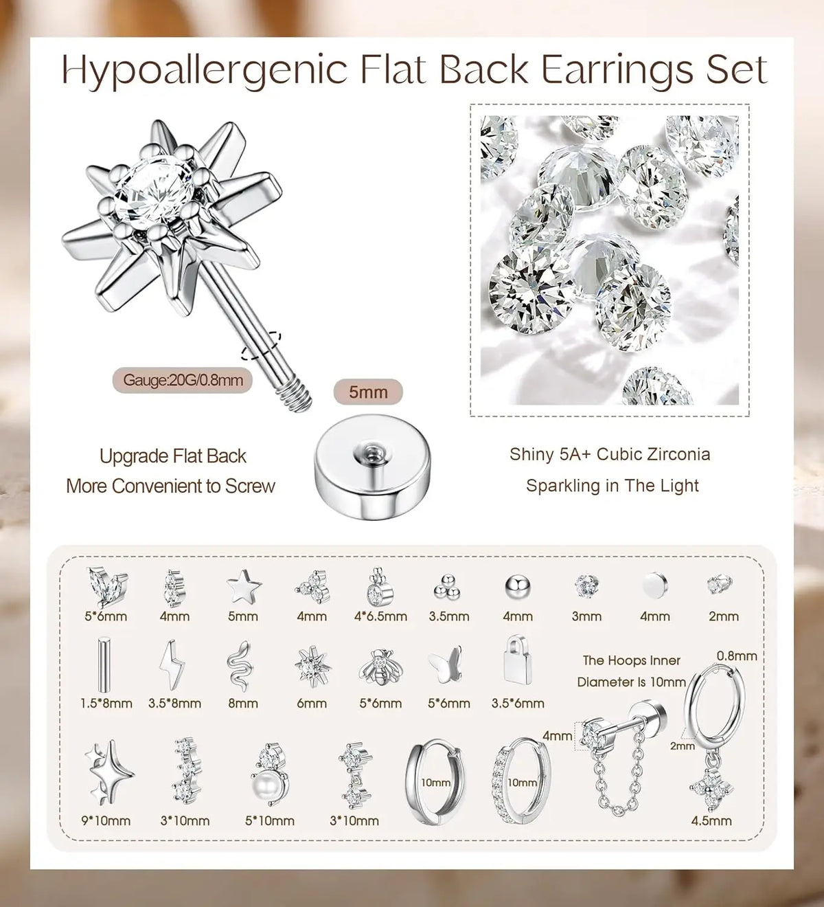 Bobisty surgical stainless steel flat back hoop earrings for sensitive ears, dainty cartilage studs for women