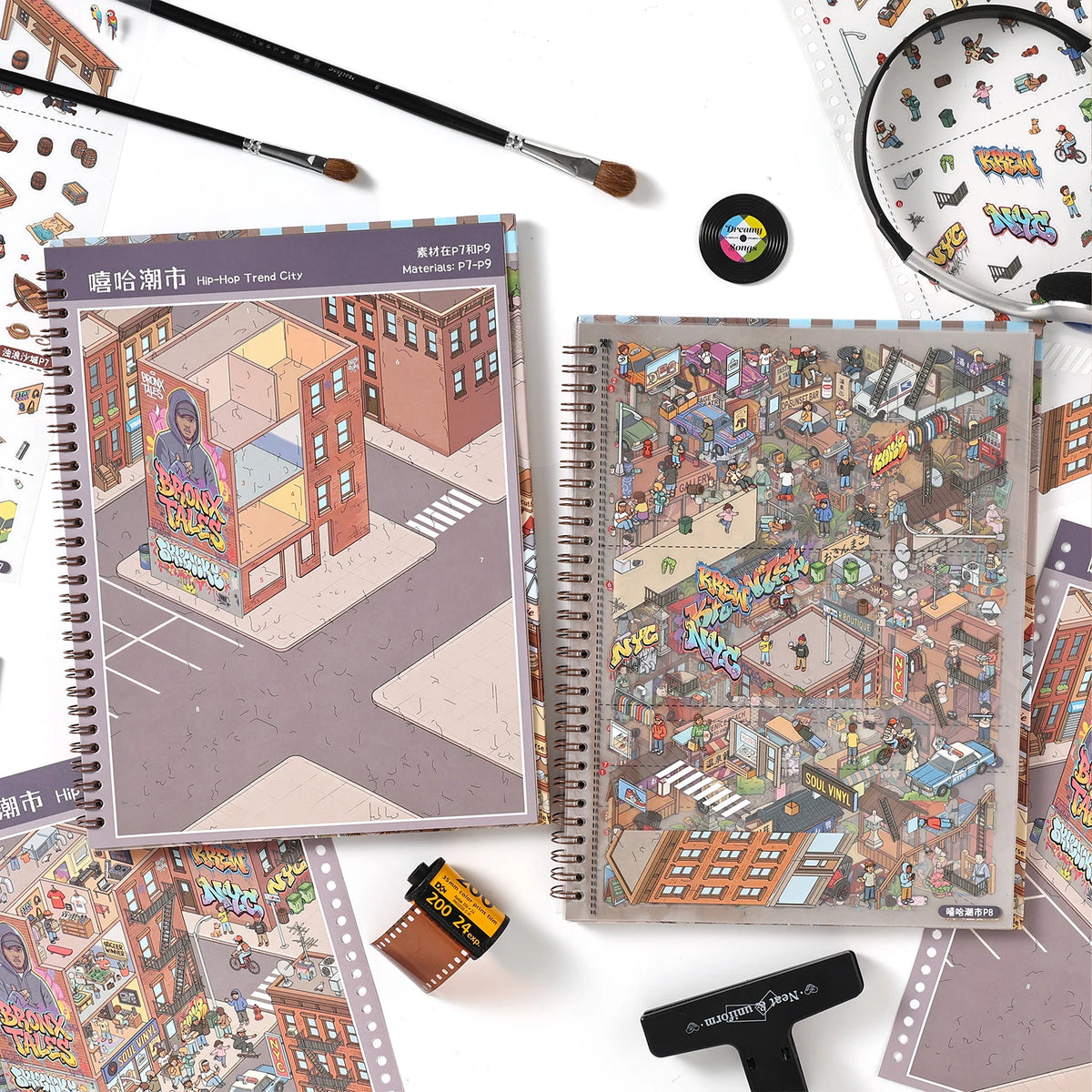 Kawaii 3D street view miniature scene sticker book by HSF Marketplace for DIY sticker therapy