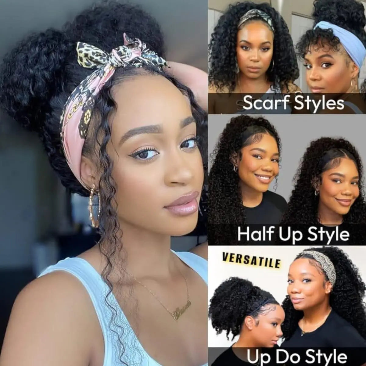 Kinky curly 32-inch Remy human hair half wig with headband by HSF Marketplace