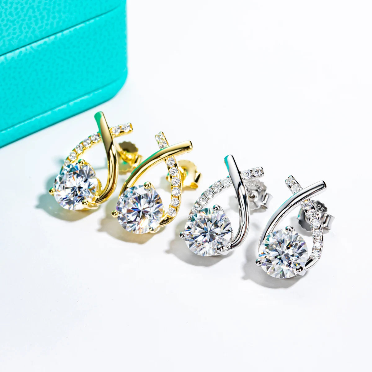 AnuJewel 4cttw D color moissanite stud earrings in 18K gold plated 925 sterling silver