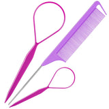 3PCS Hair Loop Tool Set with 2PCS French Braid Tool Loop 1PCS Rat Tail Comb Metal Pin Tail Braiding Comb for Hair Styling