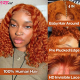Ginger Orange Bob Wig Human Hair Deep Wave Curly Human Hair Wigs For Women 100% Human Hair Water Wave 13X4 Lace Frontal Bob Wig
