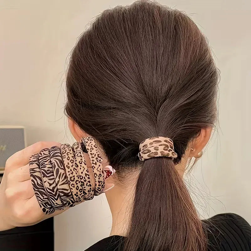 10pcs Fashion Leopard Print Elastic Rubber Hair Bands Hair Rope for Women Party Hair Accessories