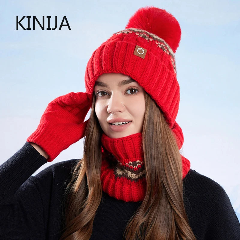 Women's warm knitted beanie cap and scarf set for winter by HSF Marketplace