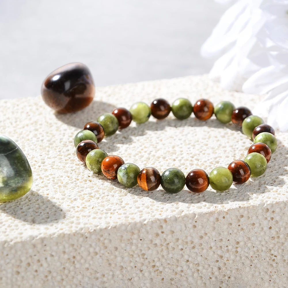3PCS Wealth Attraction Set Tiger Eye Stone Green Dongling Bracelet with Original Stone for Wealth Attraction and Prosperity