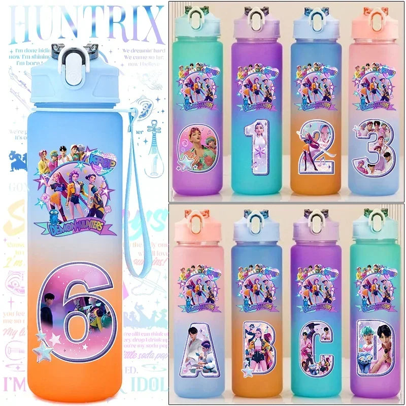 Kpop Demon Hunters gradient color water cup with straw, 750ml K-culture merch by HSF Marketplace
