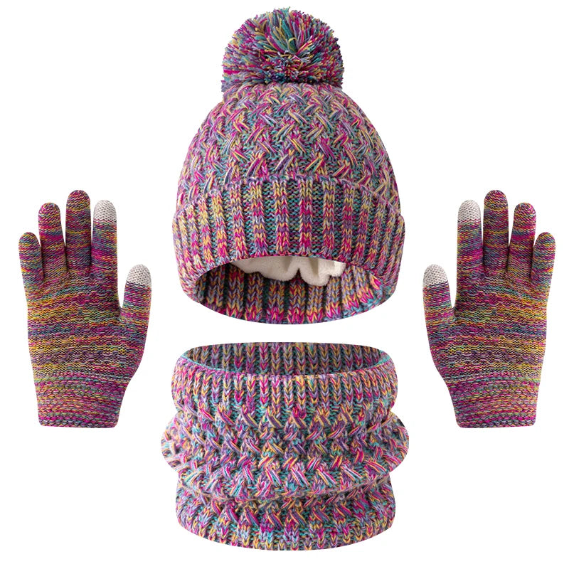 Kids' solid color fleece hat, scarf and gloves winter set by HSF Marketplace