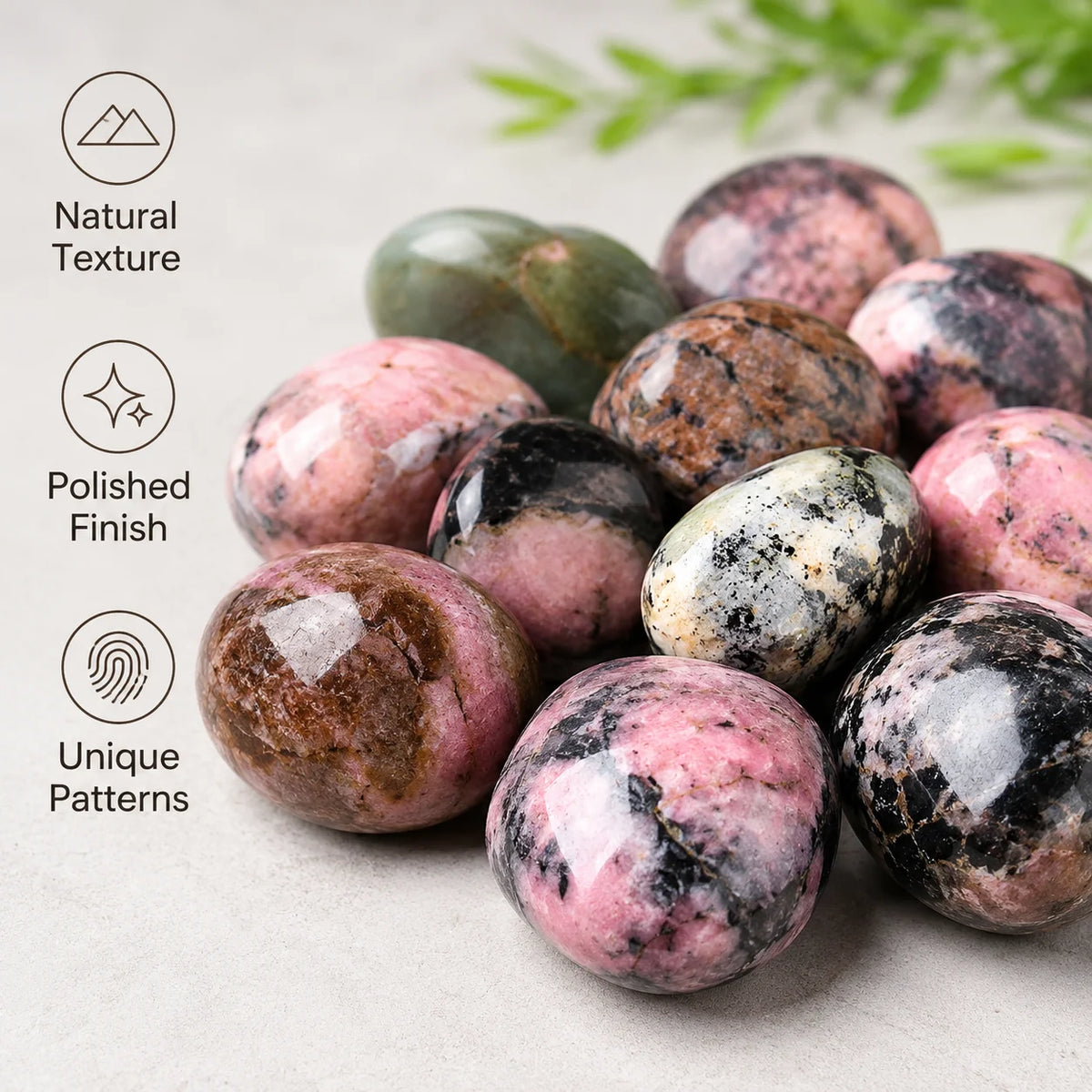 300g Natural Rhodonite Tumbled Stones 2-3cm Polished Pink Black Crystal Bulk for Decor Gift