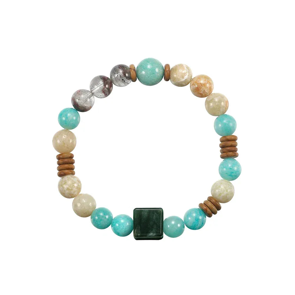 ORSA JEWELS S925 Colorful Natural Stone Beads Stretch Bracelet Healing Elastic Rope Turquoise Crystal Stone Bracelet GMB87