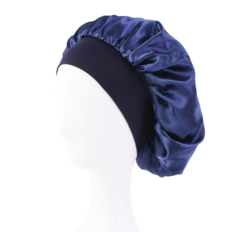 Satin wide brim nightcap with elastic band by HSF Marketplace for comfortable sleep