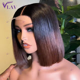 VLAV 1B/4 bob human hair wig with 13x4 HD transparent lace, preplucked hairline and baby hair
