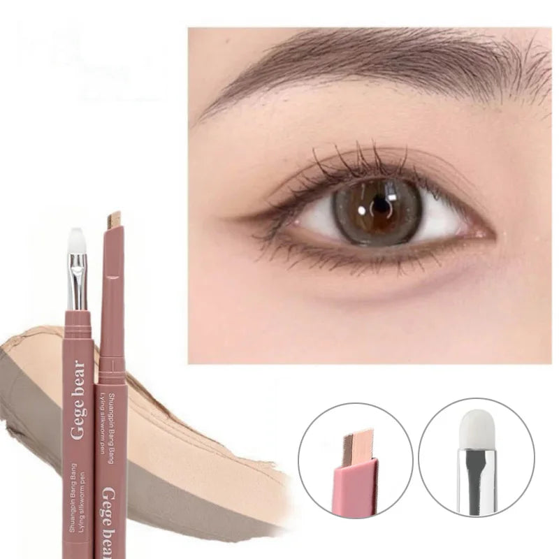 Double-ended lying silkworm pencil 2-in-1 highlighter and nude lower eyelid contour eyeliner with detail brush