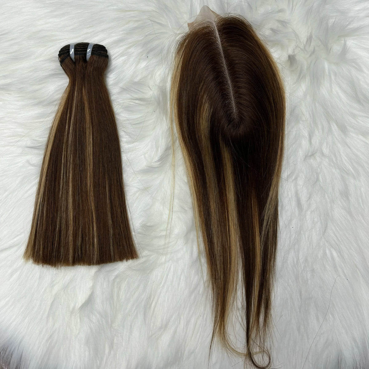 Two 6-inch lace closures and colored Vietnamese human hair bundles in ombre shades with double drawn Remy hair from HSF Marketplace