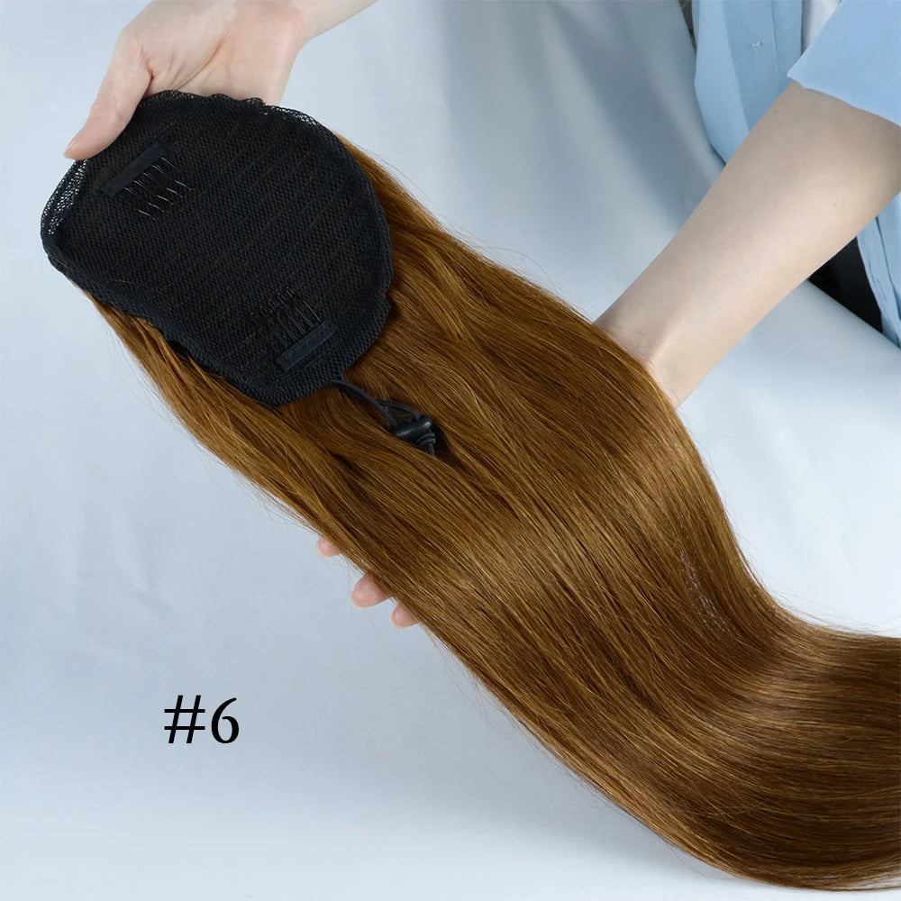 Brazilian virgin human hair straight drawstring ponytail with clip-in attachment, HSF Marketplace