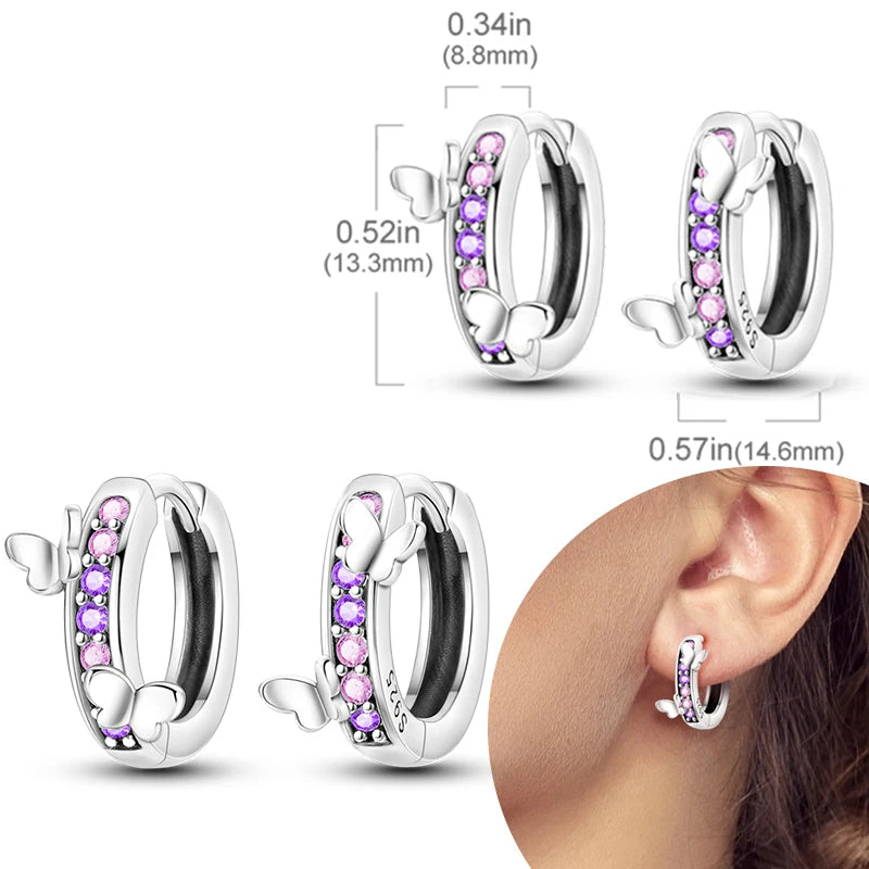 925 sterling silver hoop earrings with zirconia, hypoallergenic jewelry for women and girls